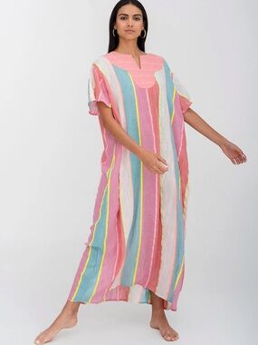 Pitusa Contrast Bib Collar Kaftan - Multi